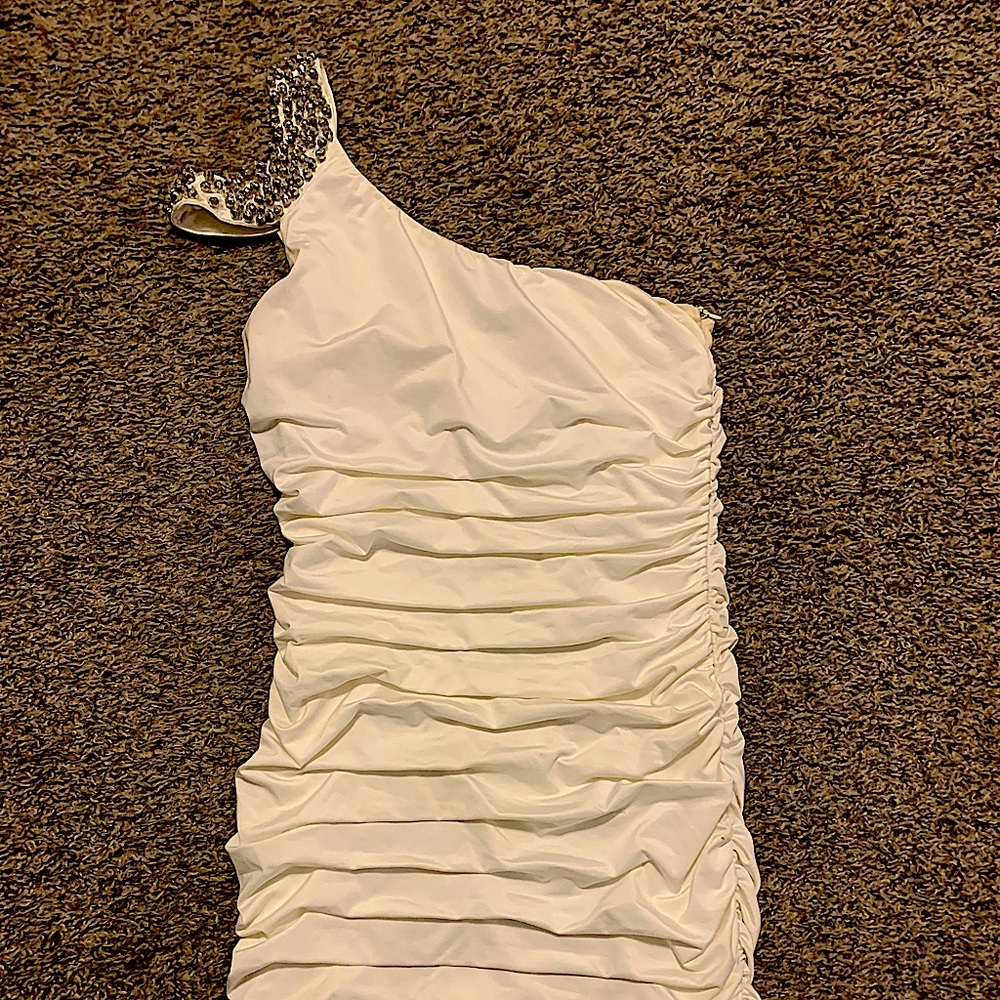 Short white one shoulder dress